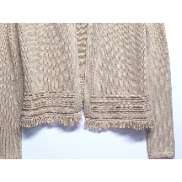 Artisan NY Sweater Cardigan Womens Sz L beige Tan Fringed front open long sleeve - Picture 4 of 7